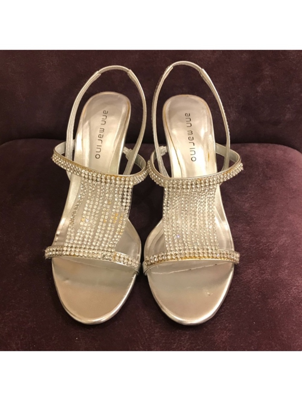 Ann Marino Silver Crystal-Embellished Slingback Heels